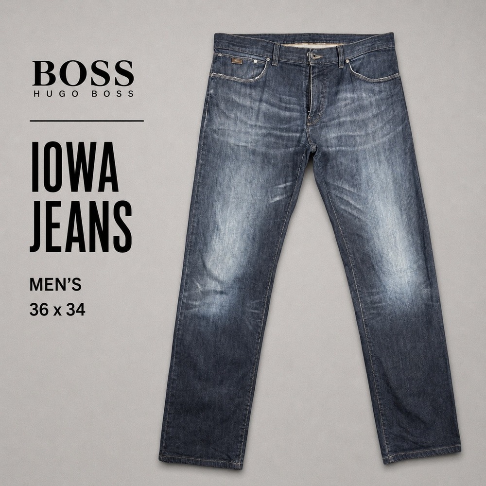 Hugo Boss Iowa Jeans Mens 36x34 Dark Wash Straight Leg Denim Blue